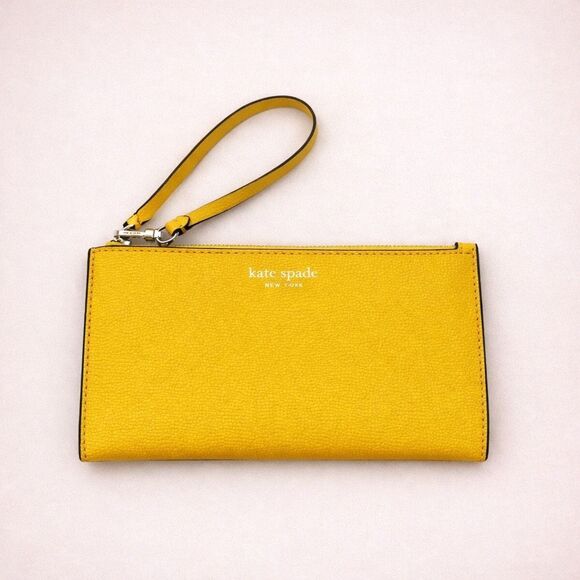 kate spade Handbags - Kate Spade New York Yellow Pebbled Leather Wristlet Clutch Pouch Zip Wallet